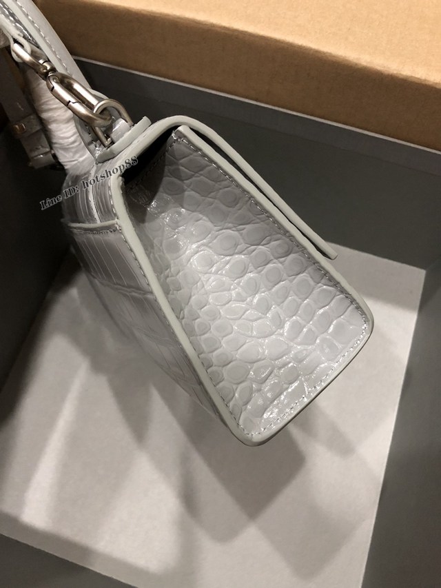 Balenciaga專櫃爆款小號手提女包 巴黎世家鱷魚灰色銀扣Hourglass沙漏包 fyj1639